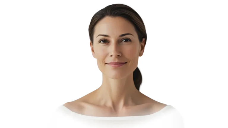 Beautiful woman in her 40s with smooth, youthful skin on her face and neck, representing advanced Lutronic Ultra laser skin resurfacing at Infinite You MedAesthetics.
