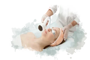 Woman in her 40s receiving Morpheus8 microneedling treatment on her face, highlighting Infinite You MedAesthetics’ expertise in tightening sagging skin, smoothing wrinkles and fine lines, boosting collagen, and improving overall skin tone and texture.